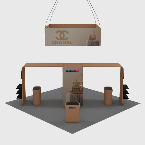 6x6m Gallery Booth with Entry Arch Towers, TV Mounts & Counters