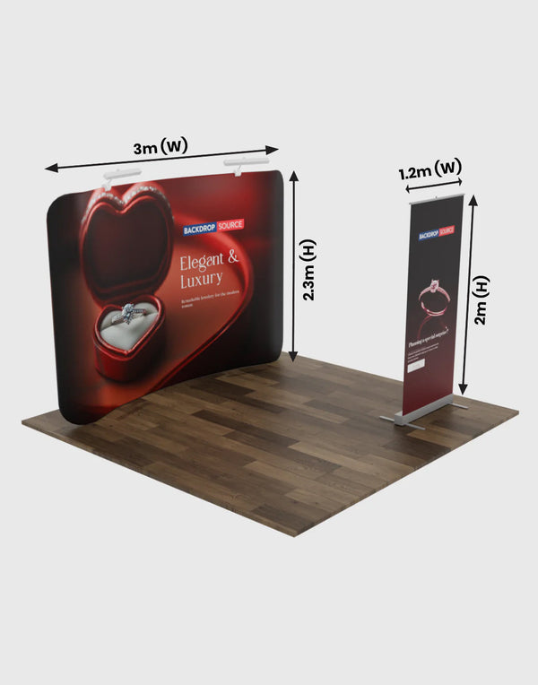 3m x 3m Booth Kit with Backwall and Rollup Banner Stand