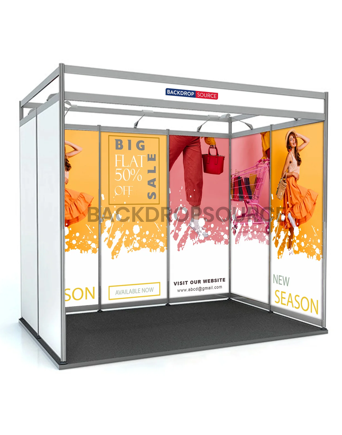 Premium. Shell Booth Shell scheme Exhibition Graphics for 4m Wide x 3m – Backdropsource India