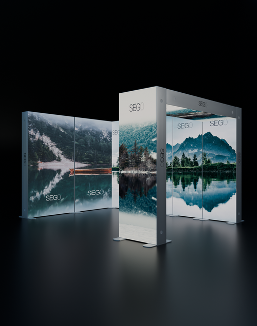 4.5x3m Backlit SEGO Booth Kit with L-Arches & 4 Sidewalls