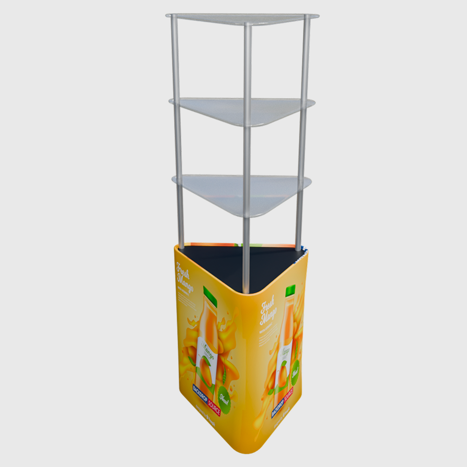 Rotographics Display Triangular Triangular Fabric Display Counter with Acrylic Triple Shelves ...
