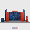 6x6m Booth Kit with 3D Media Walls, Arch Displays & 3 Counters