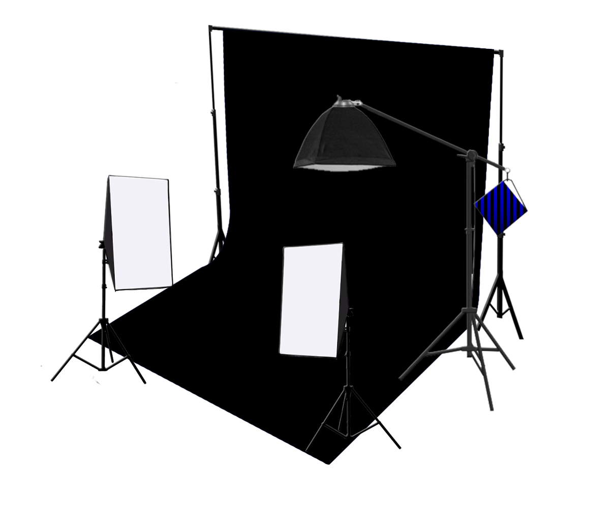 3 Head 750W Continuous Studio Softbox Equipment Kit With Studio Backdrop & Boom Arm
