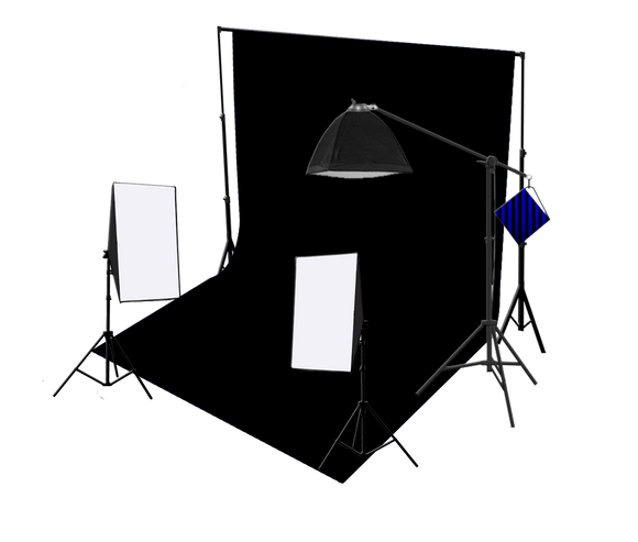 3 Head 750W Continuous Studio Softbox Equipment Kit With Studio Backdrop & Boom Arm