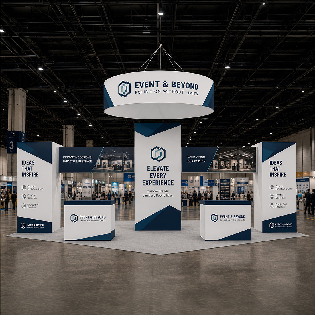 9x6m Cubic Tower Booth Kit with Hanging Banner & 2 Counters