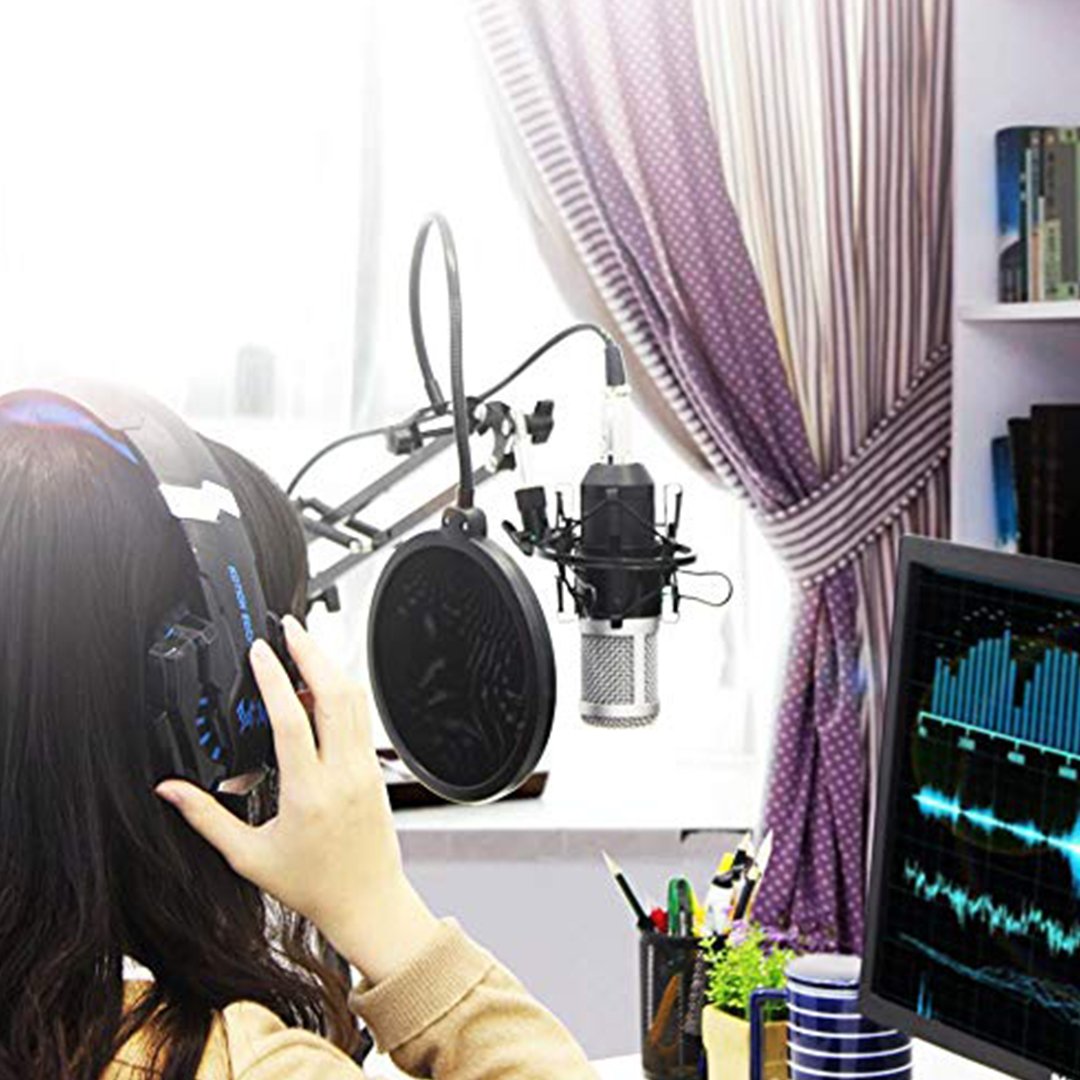 Professional Studio Vocal Recording Mic Condenser Microphone With Boom Holder Set ( karaoke, Recording & Broadcasting)