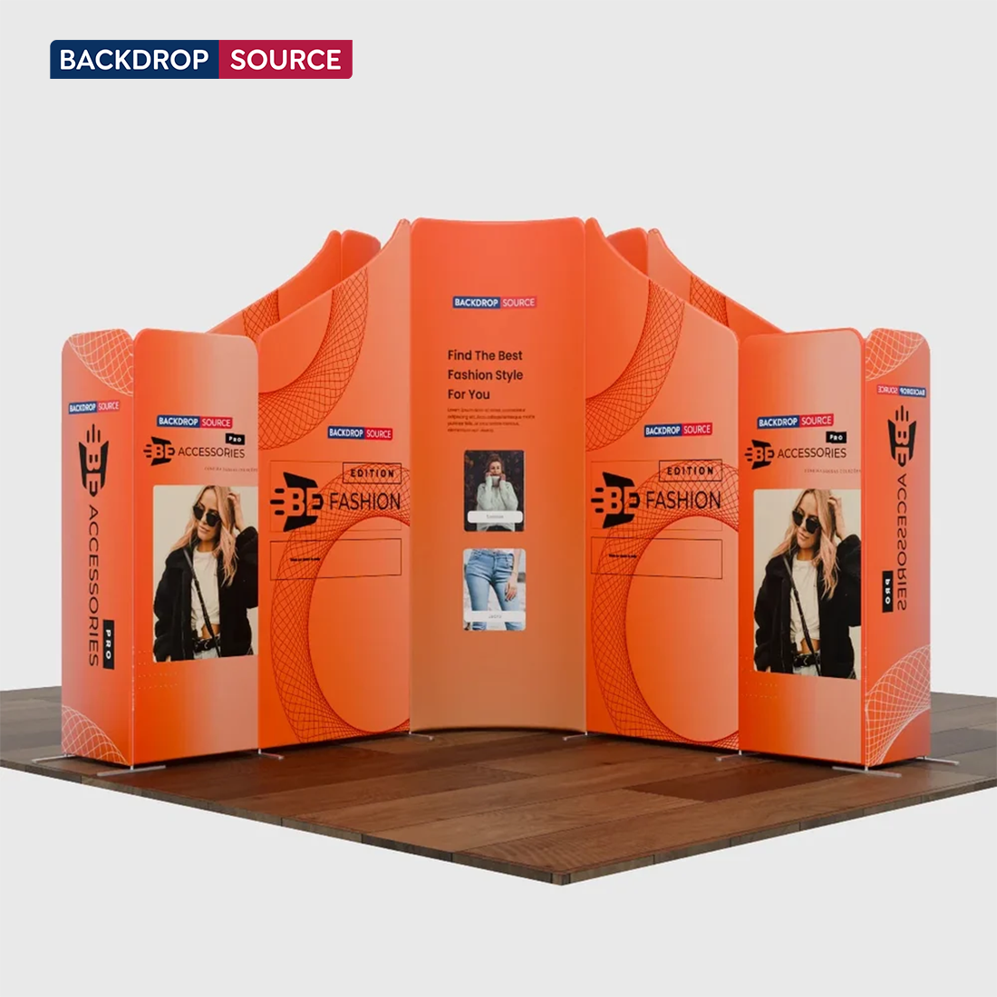 5x5m Magnetic Fabric Booth Wall with Curved & Slope Panels