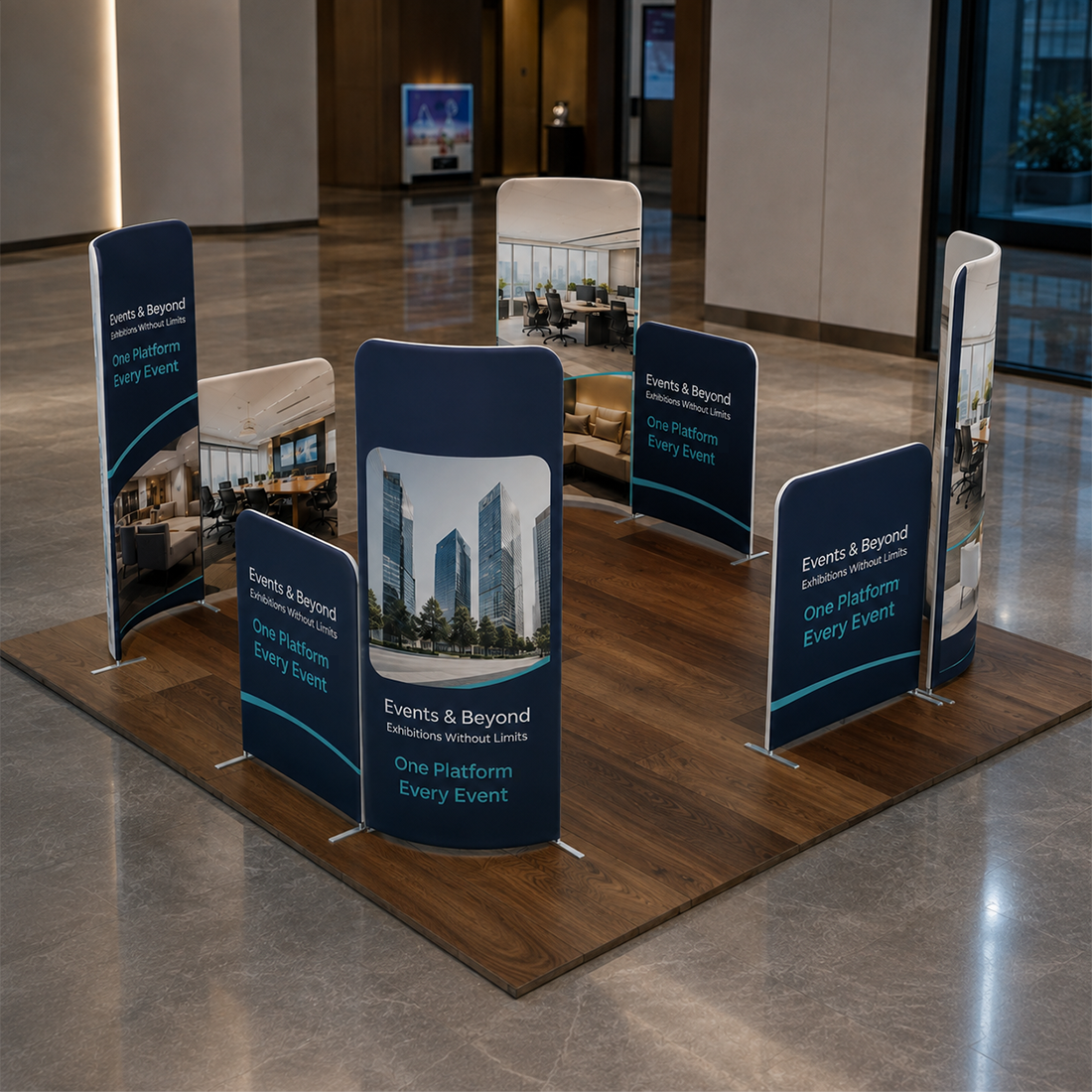 3x3m Magnetic Fabric Booth Wall with Curved & Straight Panels