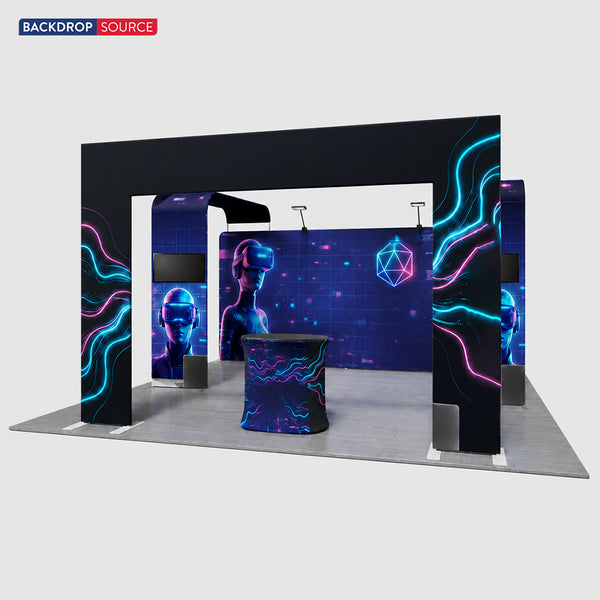 6x6m Booth Kit with 6m Backdrop, Entry Arch & 2 TV Mounts