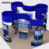 6x6m Island Booth with Curved Wall Panels & Display Shelving