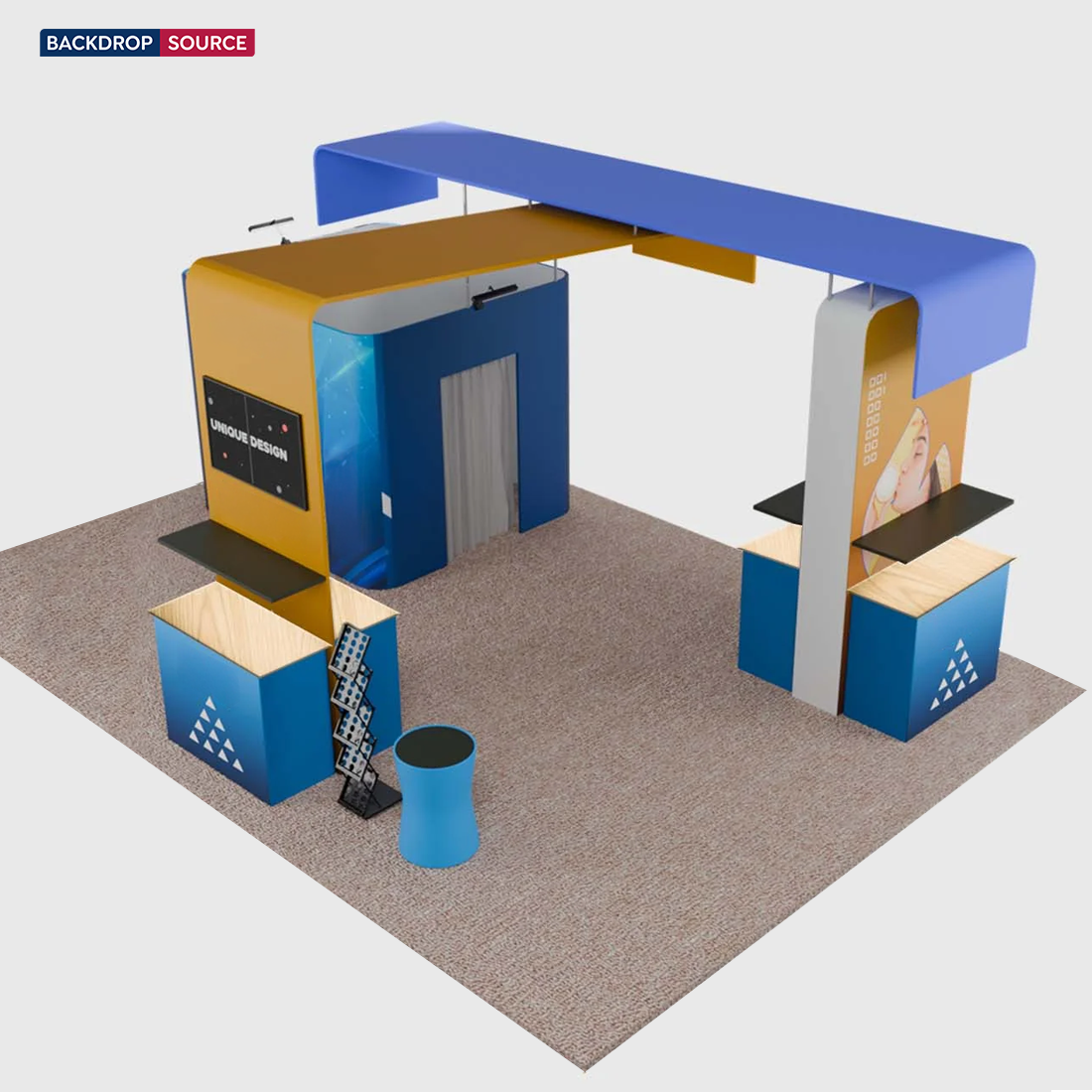 6x6m Booth Kit with Enclosed Storage Room, TV Arch & 5 Counters