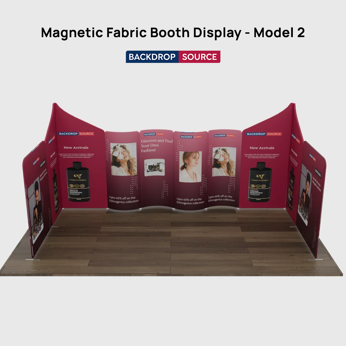 6x6m Magnetic Fabric Booth Wall with 10 Curved & Slope Panels