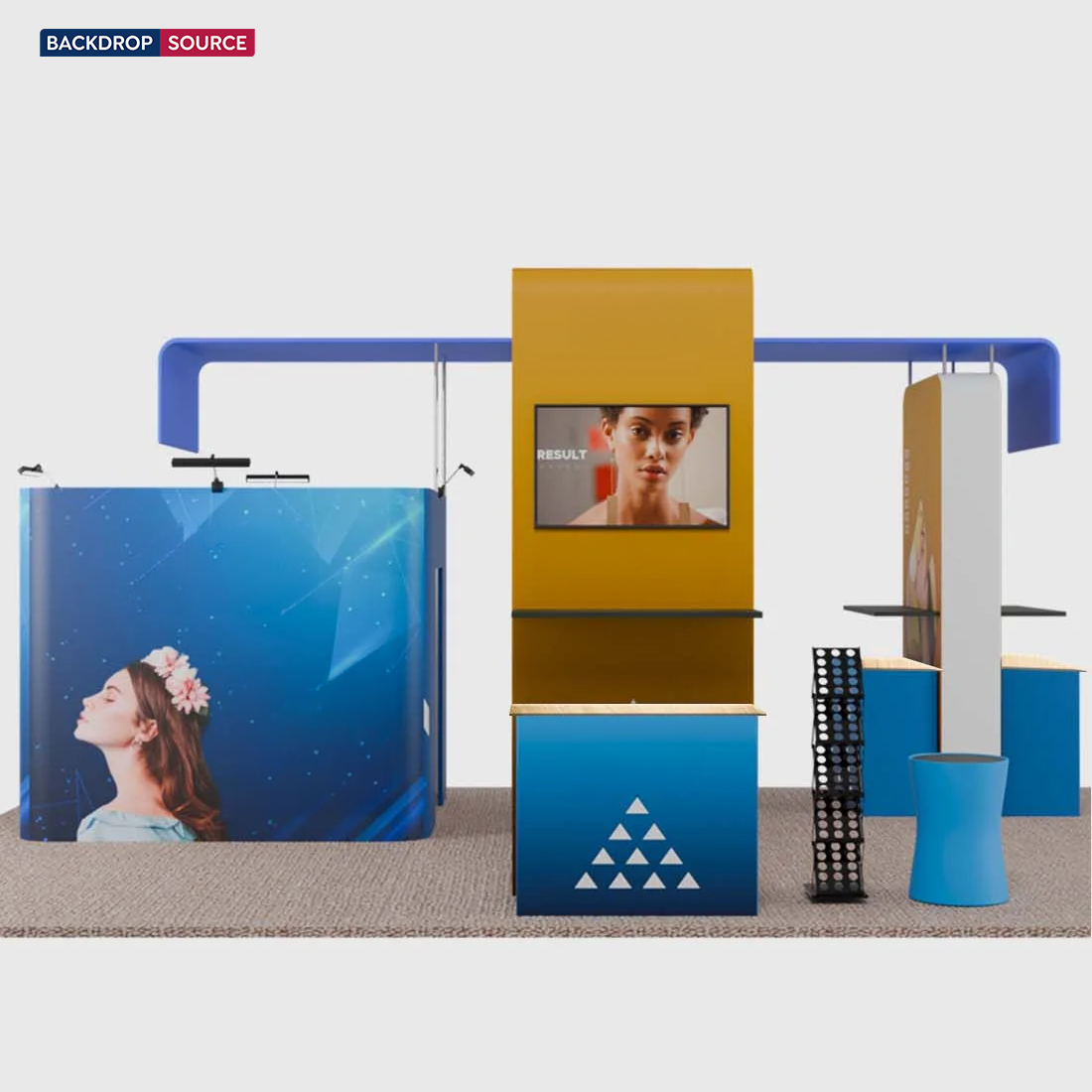 6x6m Booth Kit with Enclosed Storage Room, TV Arch & 5 Counters