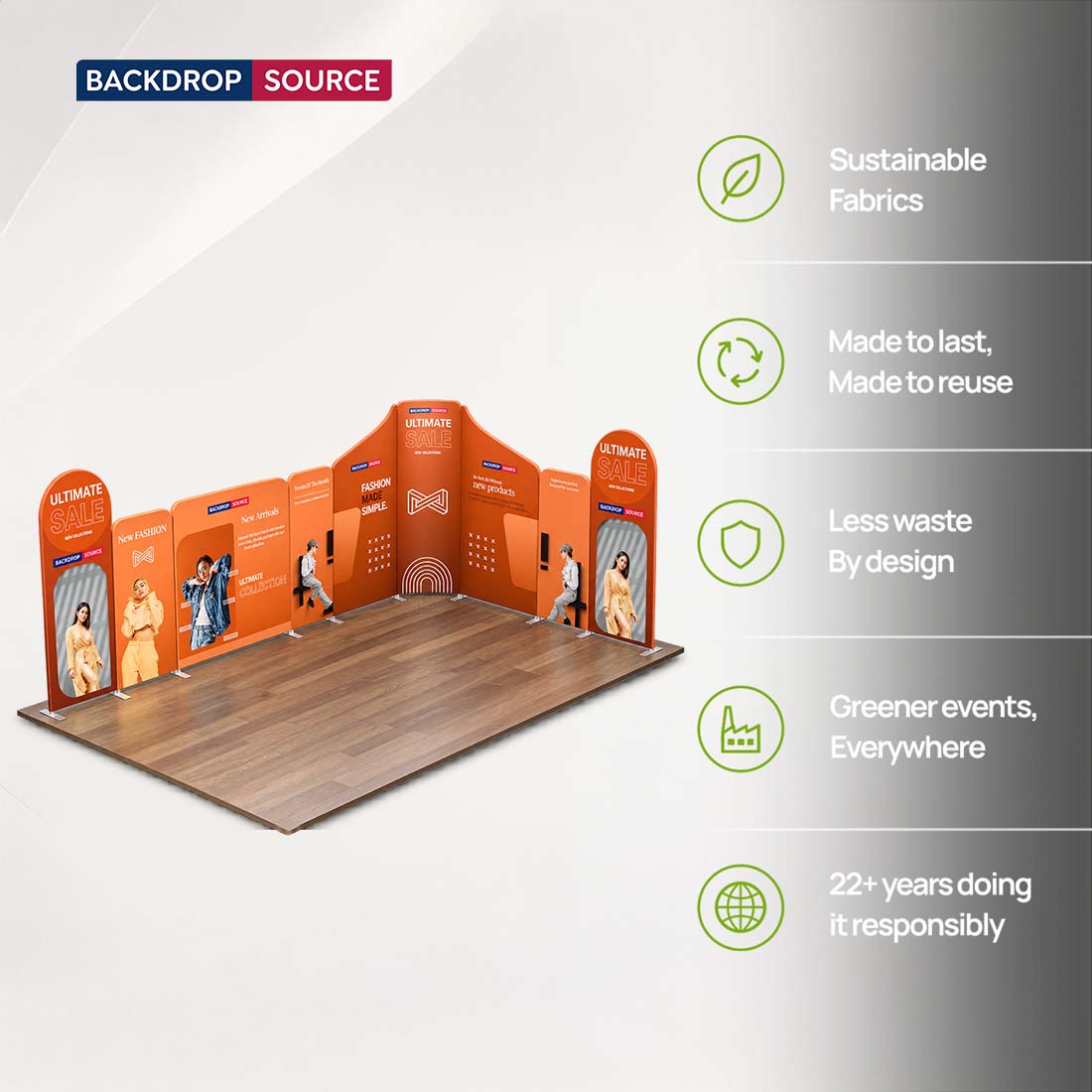 6x6m Magnetic Fabric Booth Wall with Mixed Curved & Angled Panels
