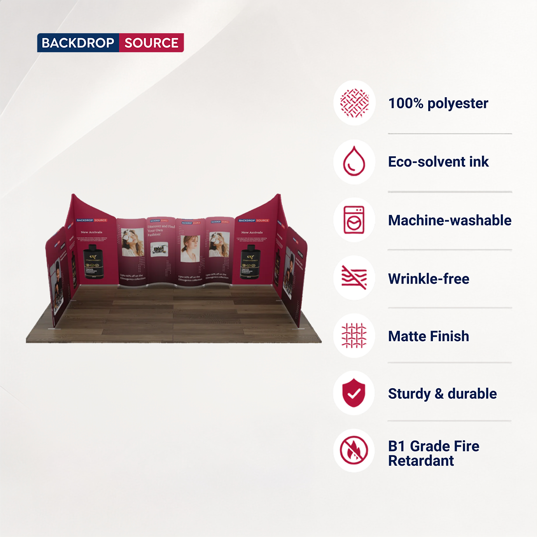6x6m Magnetic Fabric Booth Wall with 10 Curved & Slope Panels