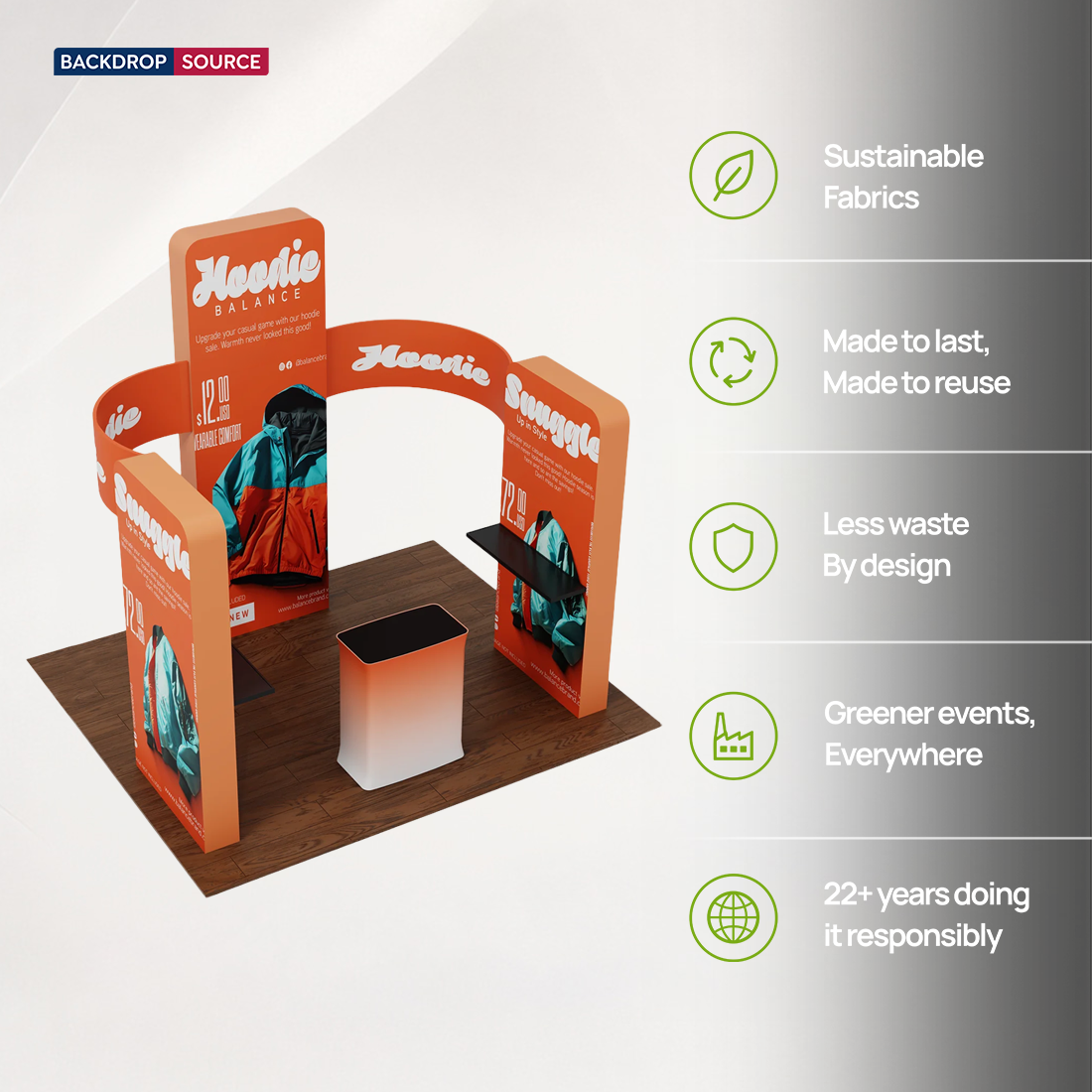 6x6m Booth Kit with 3D Wall Boxes, Curved Panels & Counter