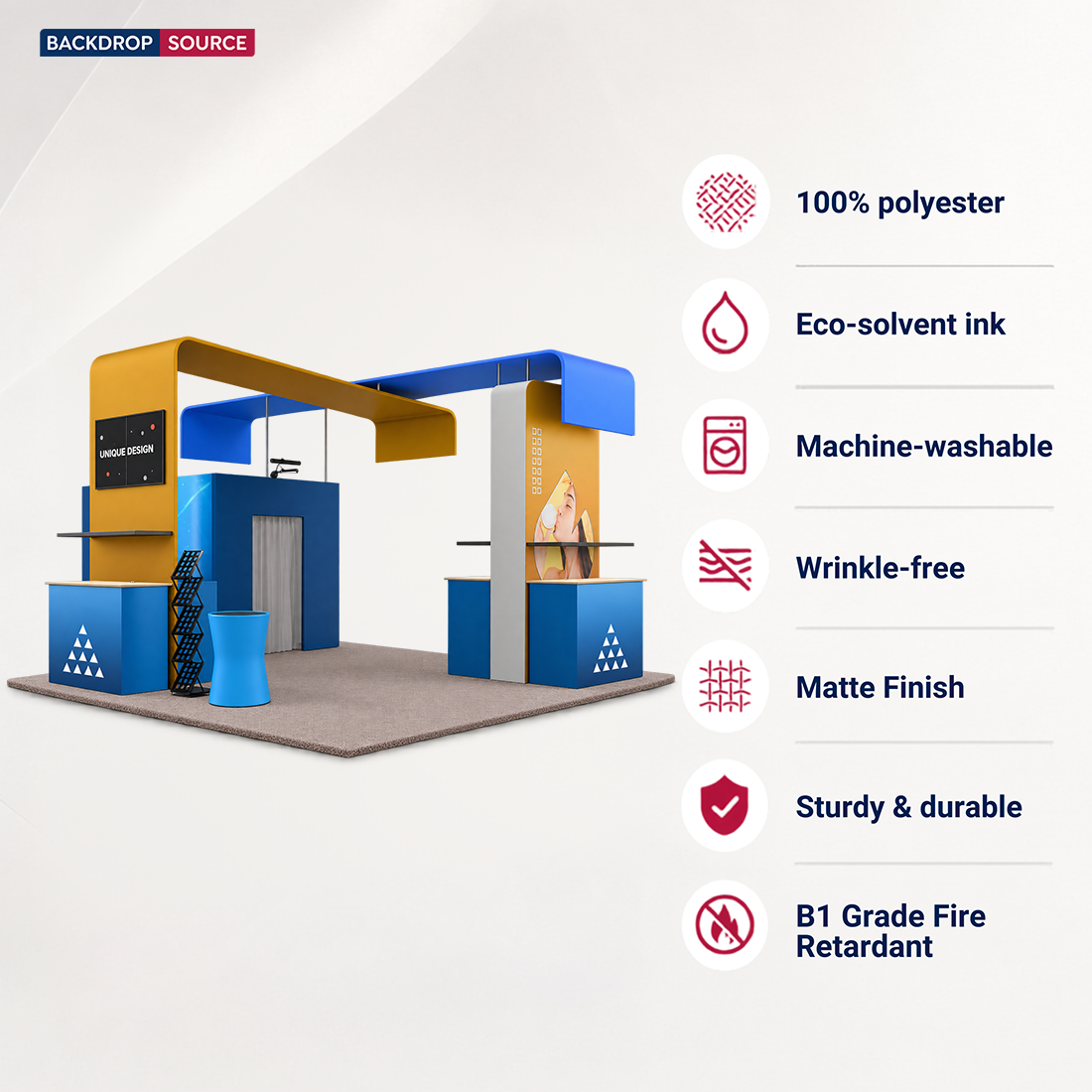6x6m Booth Kit with Enclosed Storage Room, TV Arch & 5 Counters