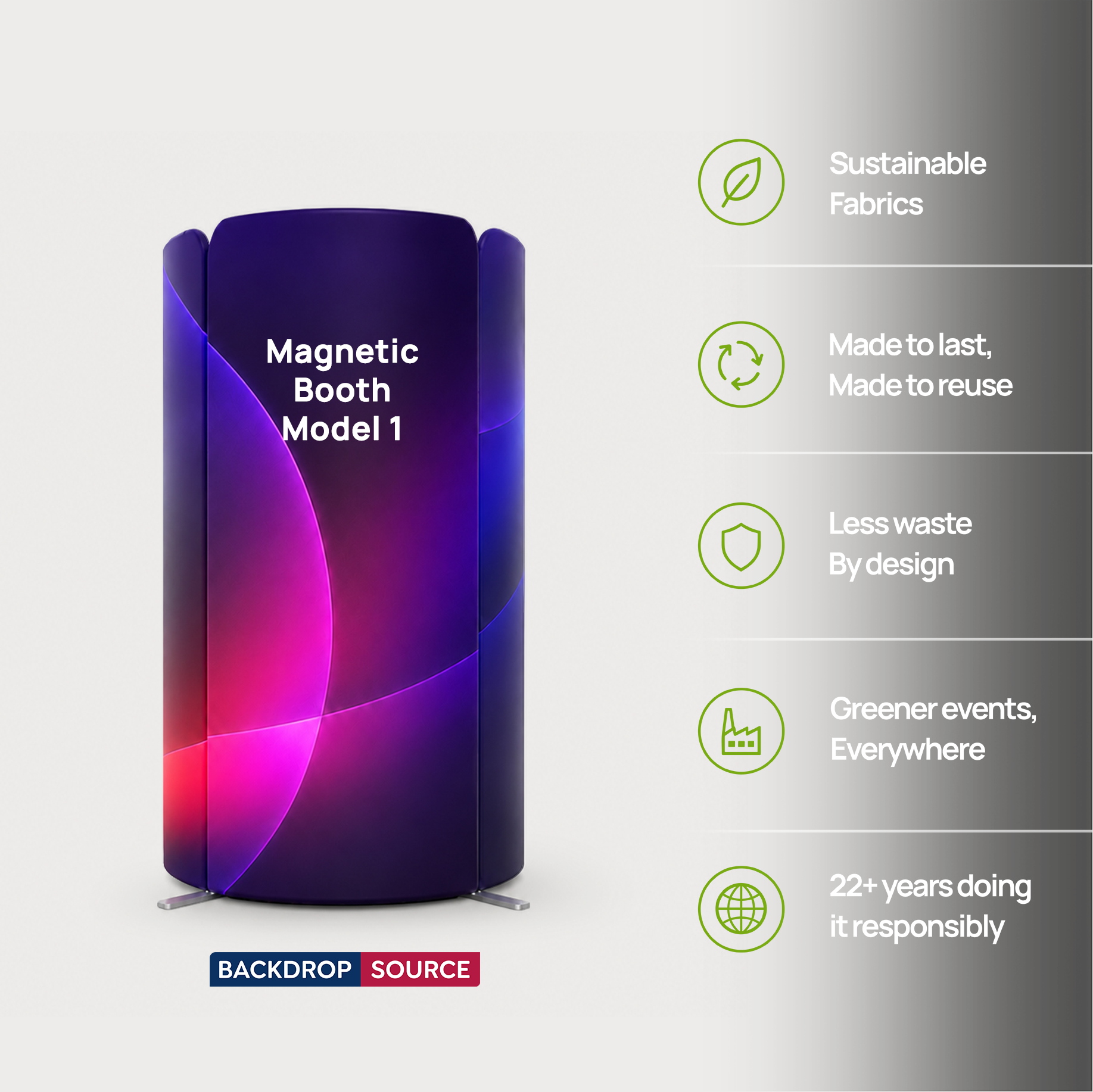 2x2m Magnetic Fabric Booth Wall with 4 Curved Panels