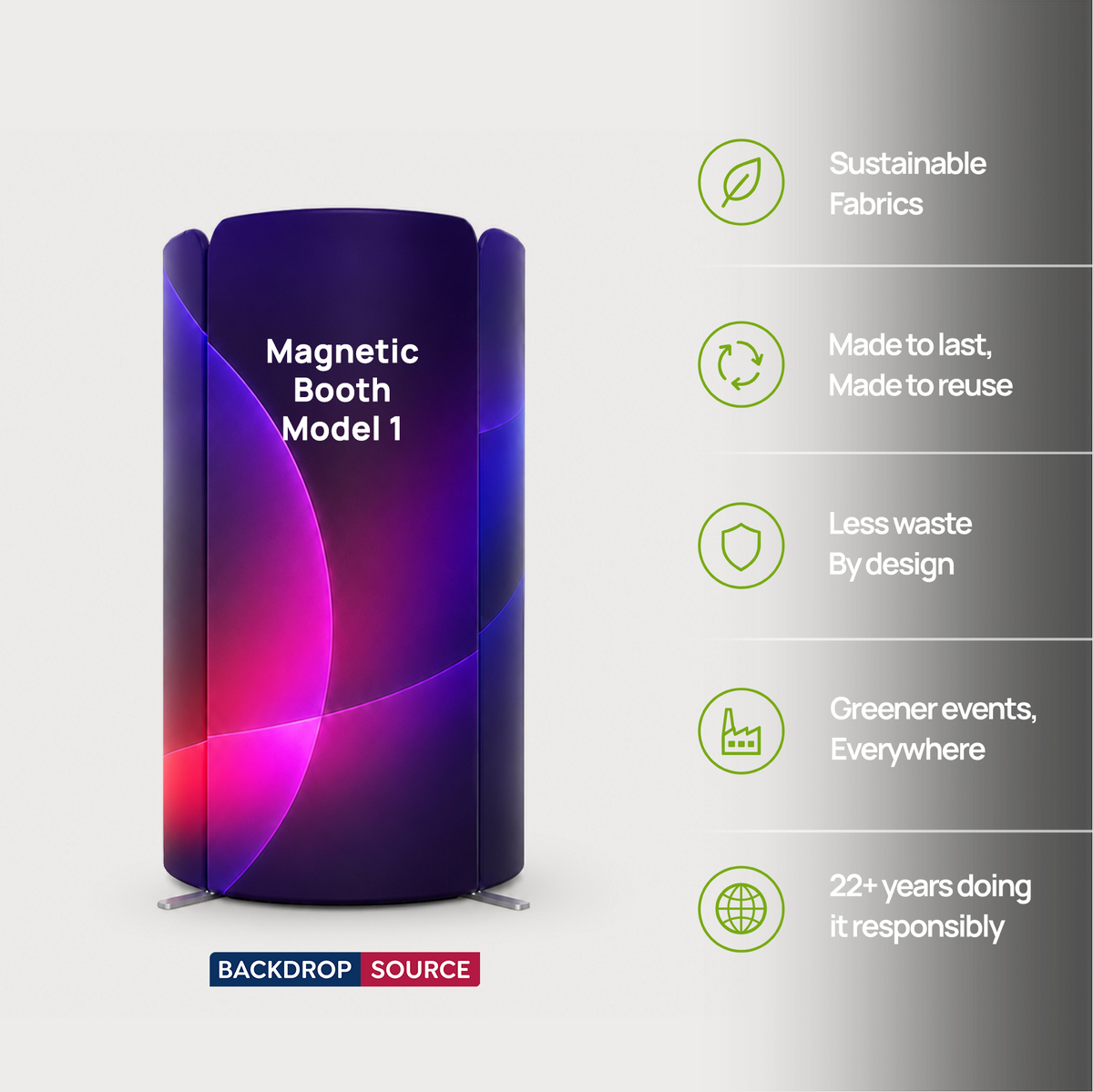 2x2m Magnetic Fabric Booth Wall with 4 Curved Panels