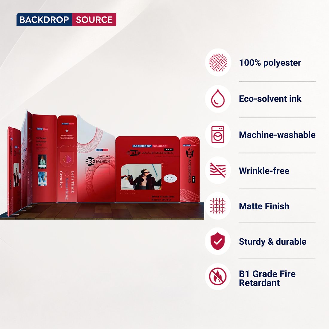 4x4m Magnetic Fabric Booth Wall with 9 Mixed Panels