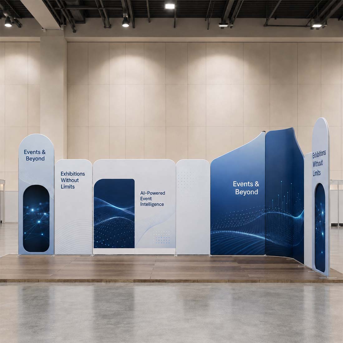 6x6m Magnetic Fabric Booth Wall with Mixed Curved & Angled Panels