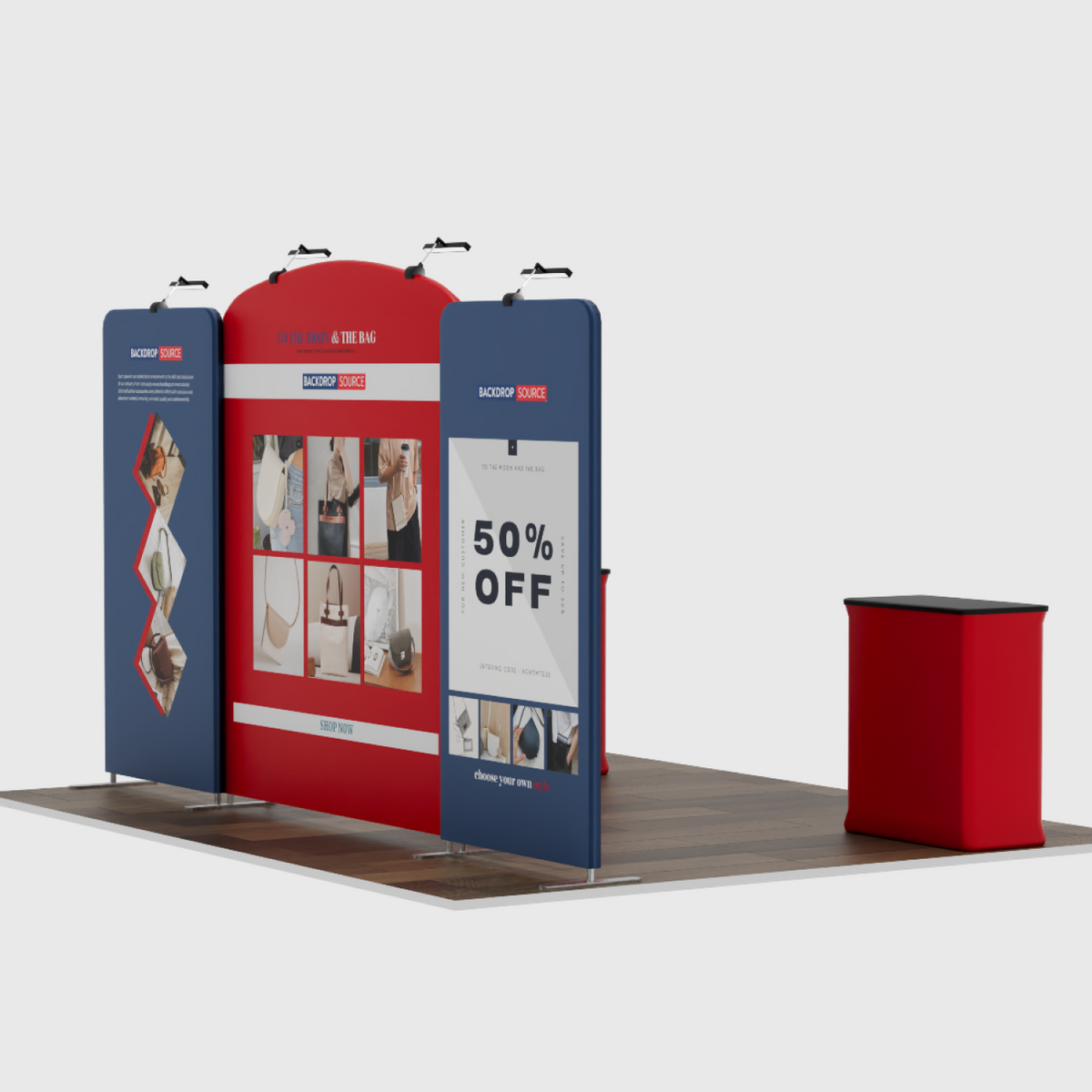 6x3m Booth Kit with Curved Centre Wall & Straight Side Walls