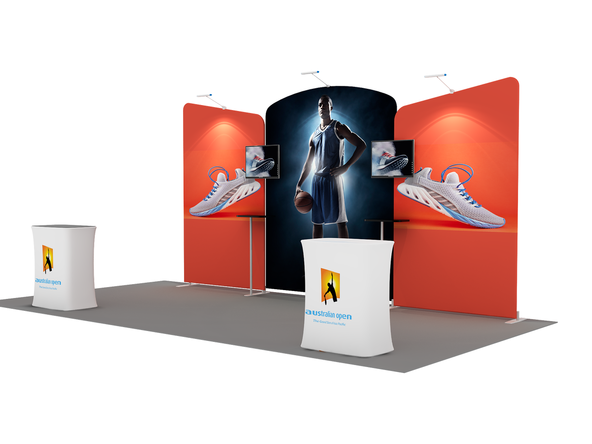 6x3m Booth Kit with Curved Centre Wall & Inclined Side Walls