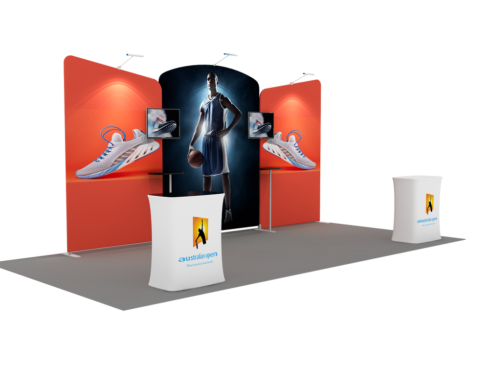 6x3m Booth Kit with Curved Centre Wall & Inclined Side Walls