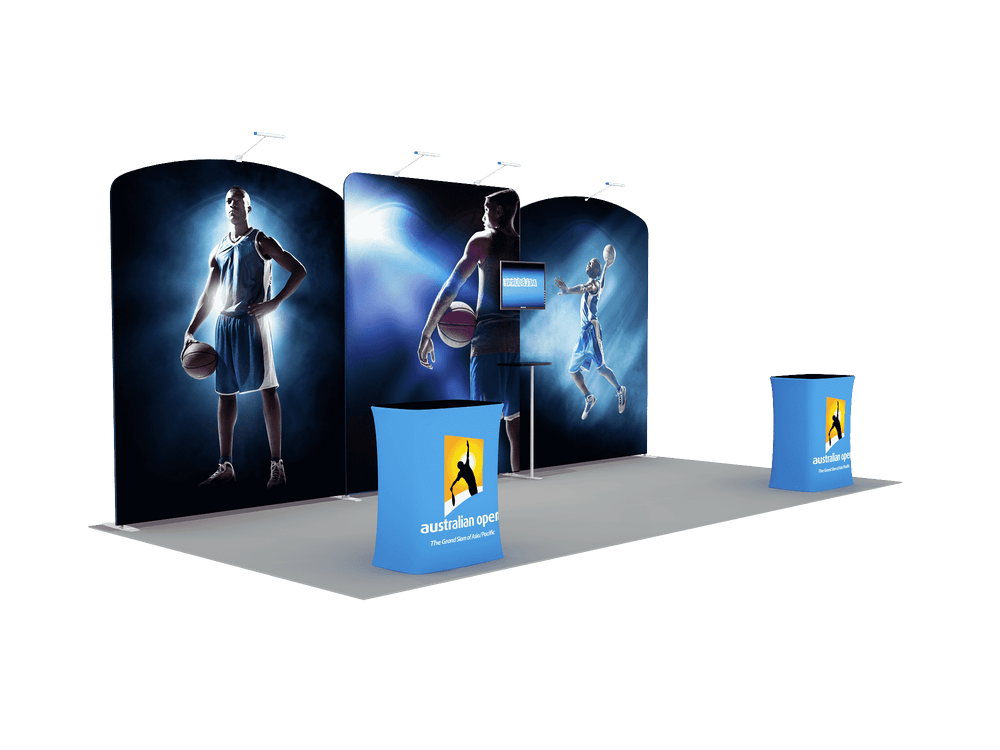 6x3m Booth Kit with Straight Centre Wall & Curved Side Walls