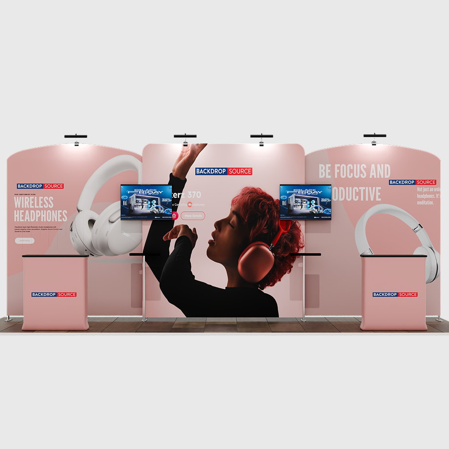 6x3m Booth Kit with Straight Centre Wall & Curved Side Walls