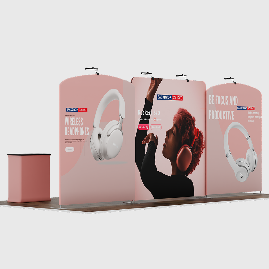 6x3m Booth Kit with Straight Centre Wall & Curved Side Walls