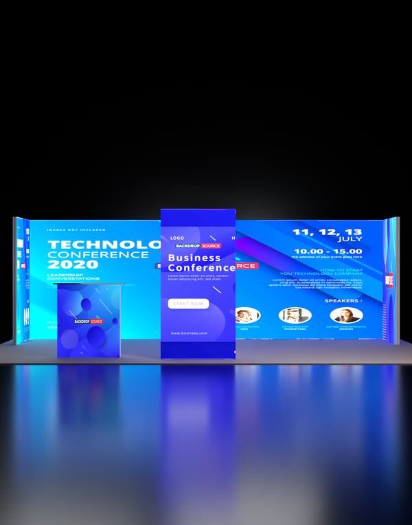 Backlit SEG Booth Kit with L-Arch, 2 Sidewalls & Counter