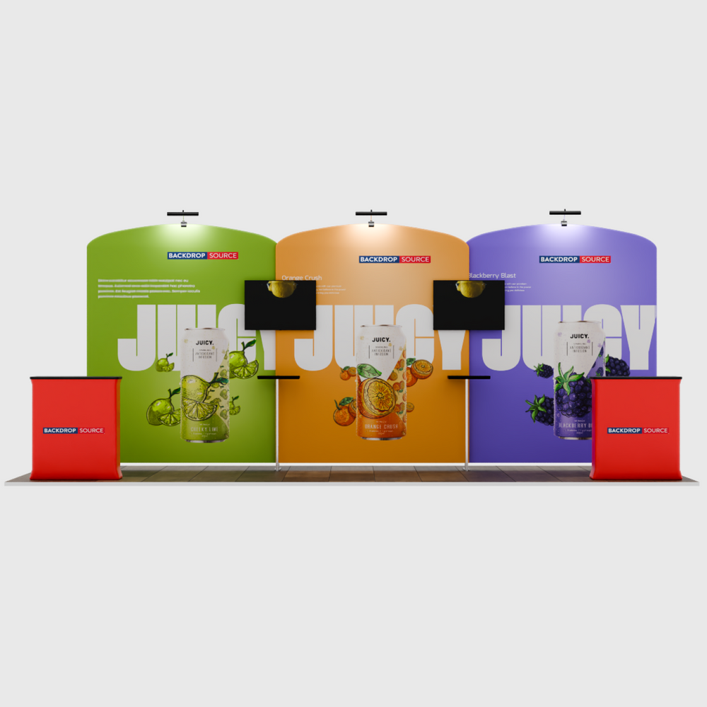 6x3m Booth Kit with Three Curved Arch Walls & 2 Counters