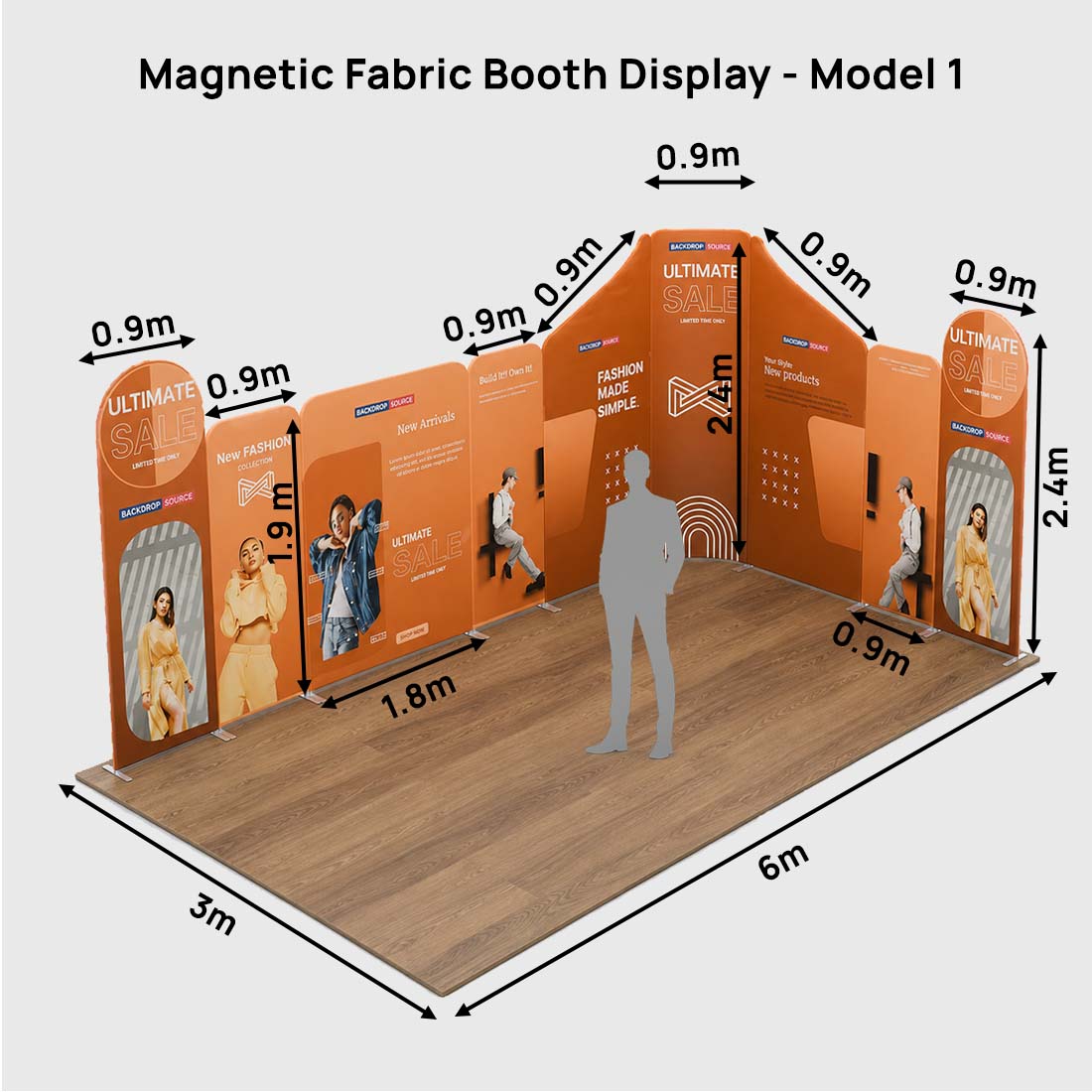 6x6m Magnetic Fabric Booth Wall with Mixed Curved & Angled Panels