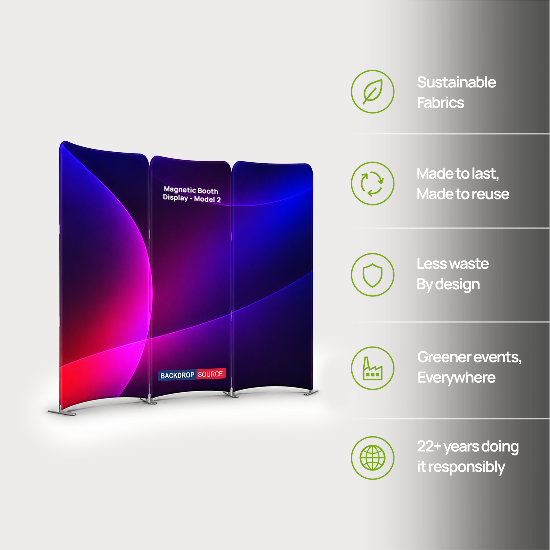2x2m Magnetic Fabric Booth Wall with 3 Curved Panels