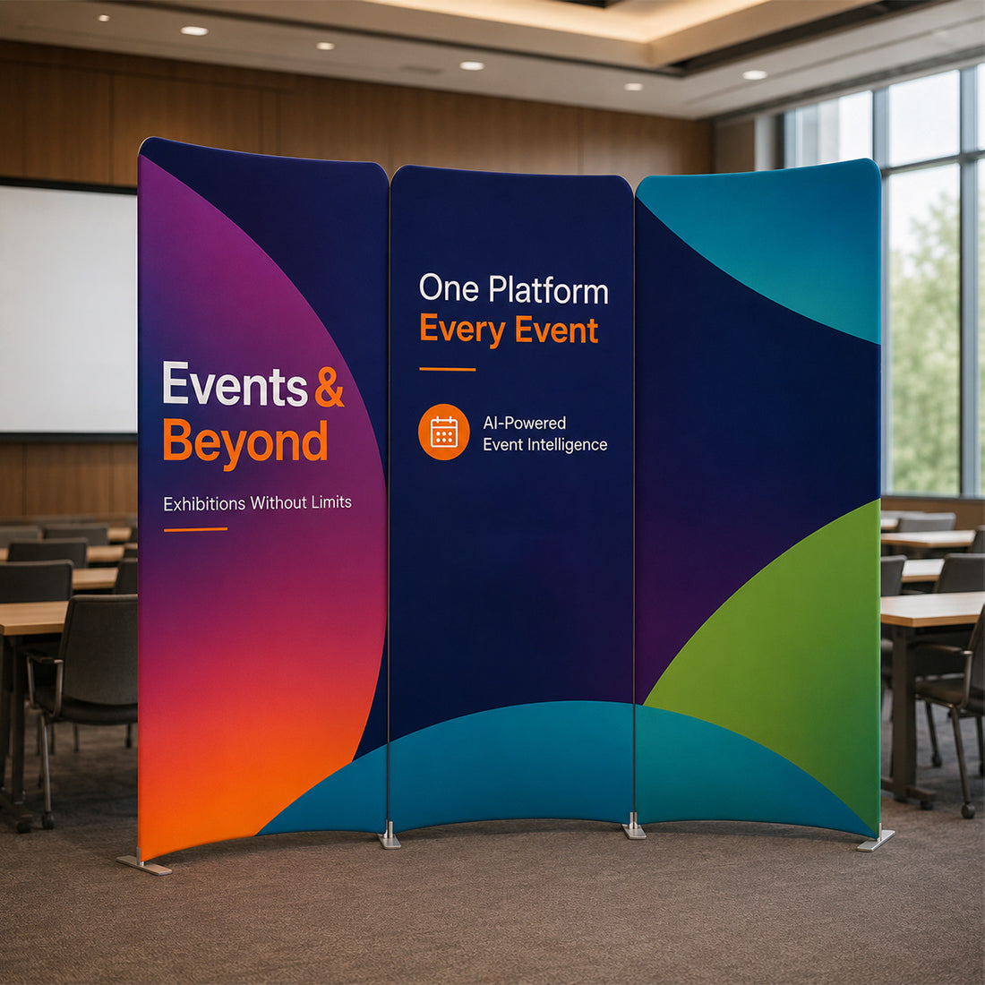 2x2m Magnetic Fabric Booth Wall with 3 Curved Panels