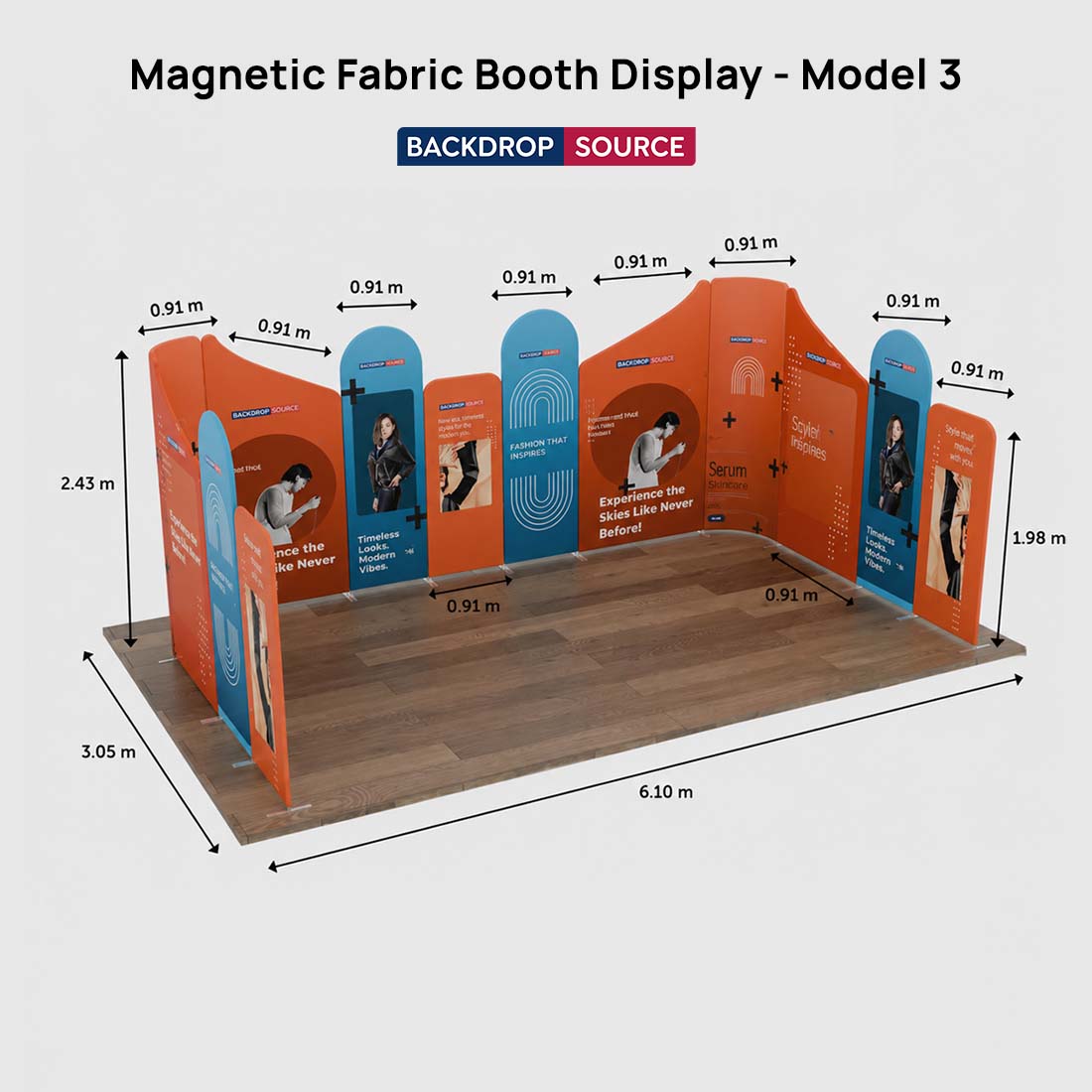 6x6m Magnetic Fabric Booth Wall with 13 Panels & Angled Sections