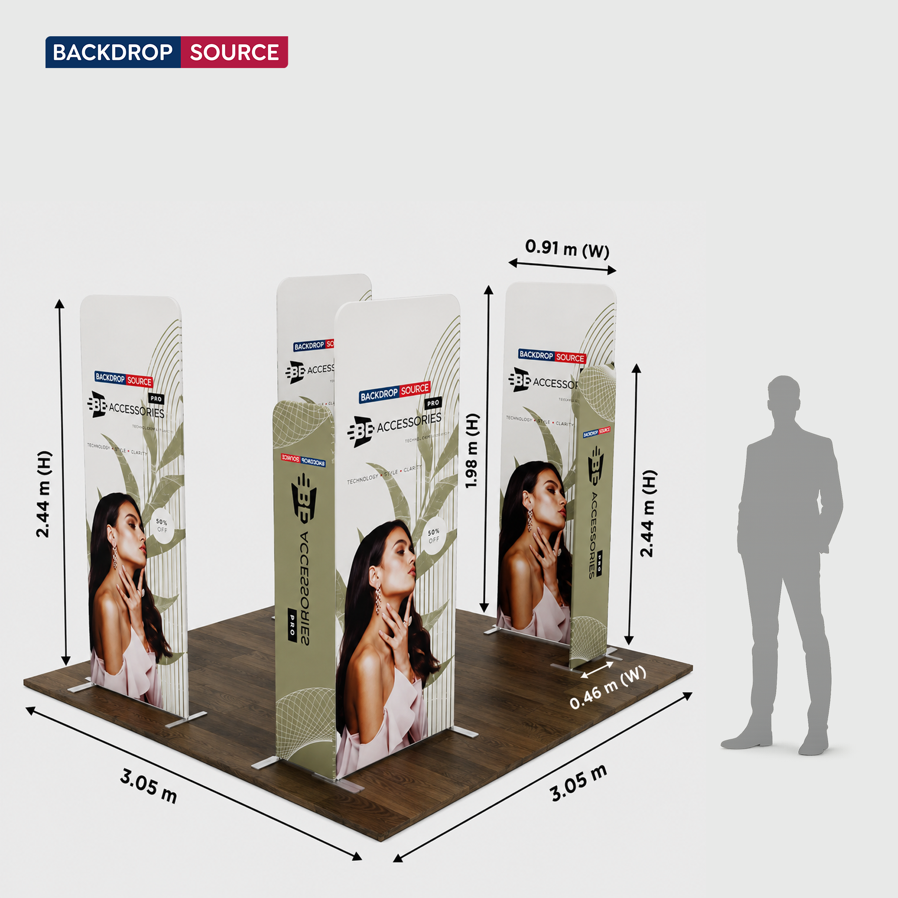 3x3m Magnetic Fabric Booth Wall with 8 Panels