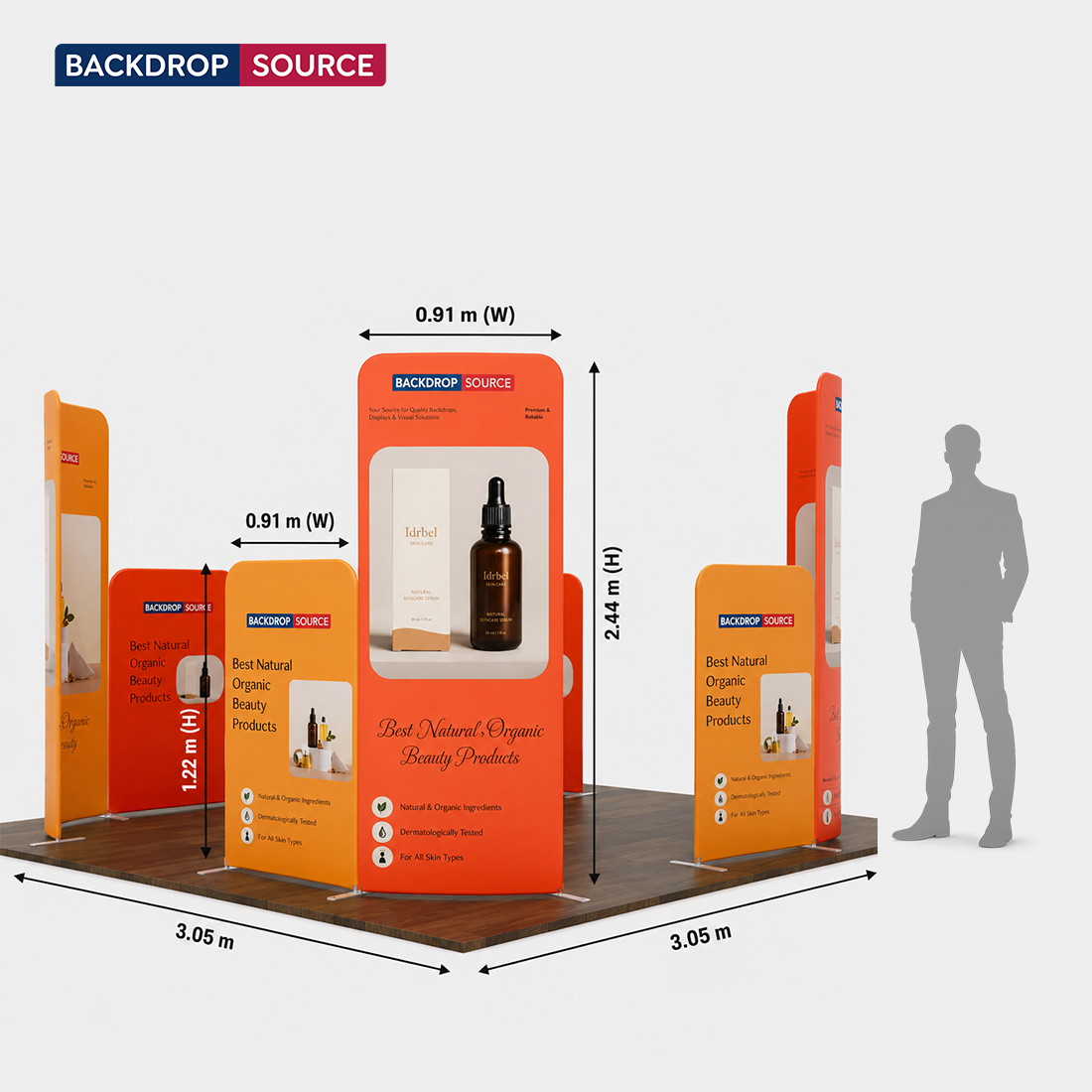 3x3m Magnetic Fabric Booth Wall with Curved & Straight Panels