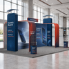 6x6m Booth Kit with 3D Media Walls, Arch Displays & 3 Counters