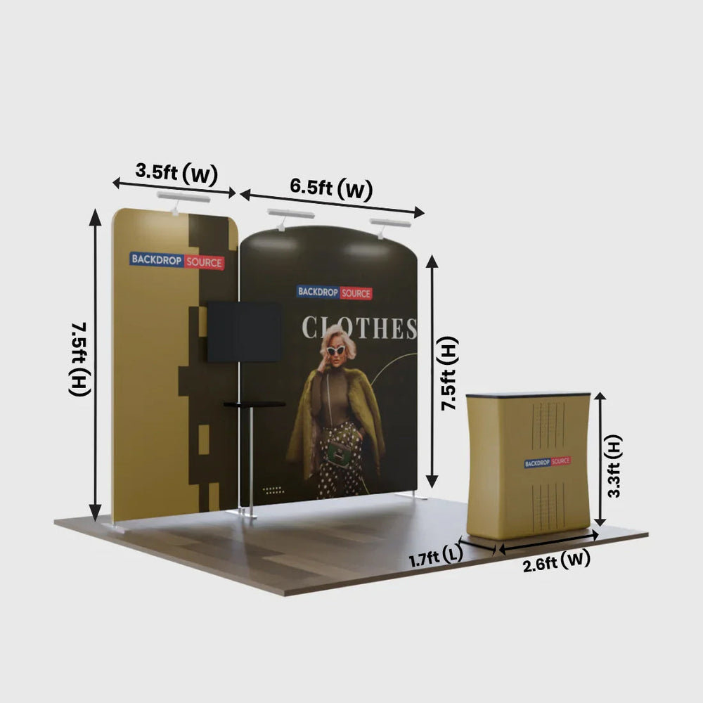3x3m Booth Kit with Sloped & Straight Walls, Counter & TV Mount