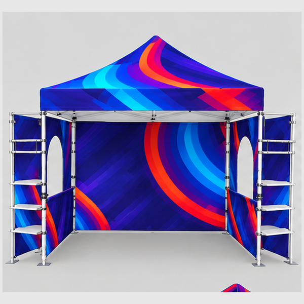 3m x 3m Fabric Canopy Kit A6 with Dual Arch Doorways & Quad Display Shelving