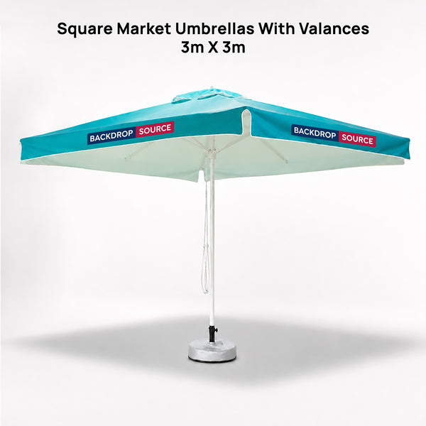 Square Market Umbrellas With Valances  – 3m x 3m