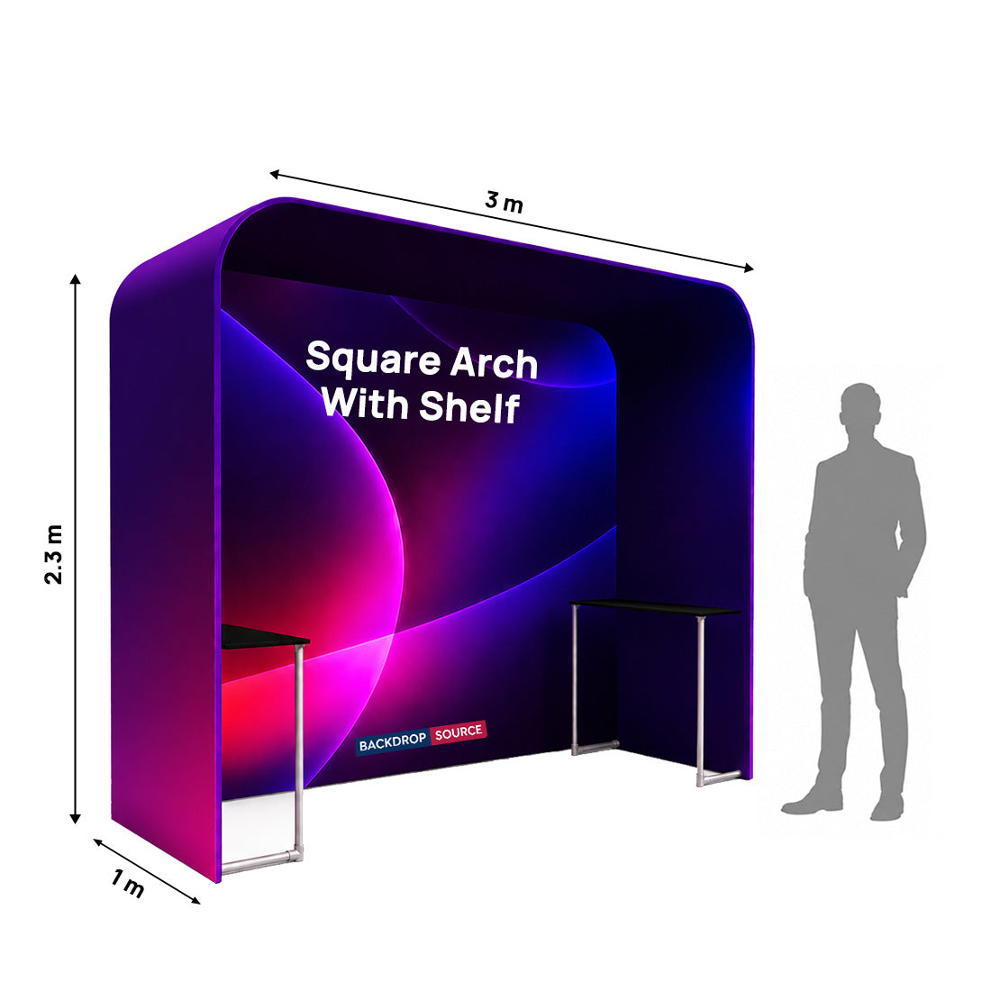Square Arch Fabric Trade Show Booth with Built-In Shelf