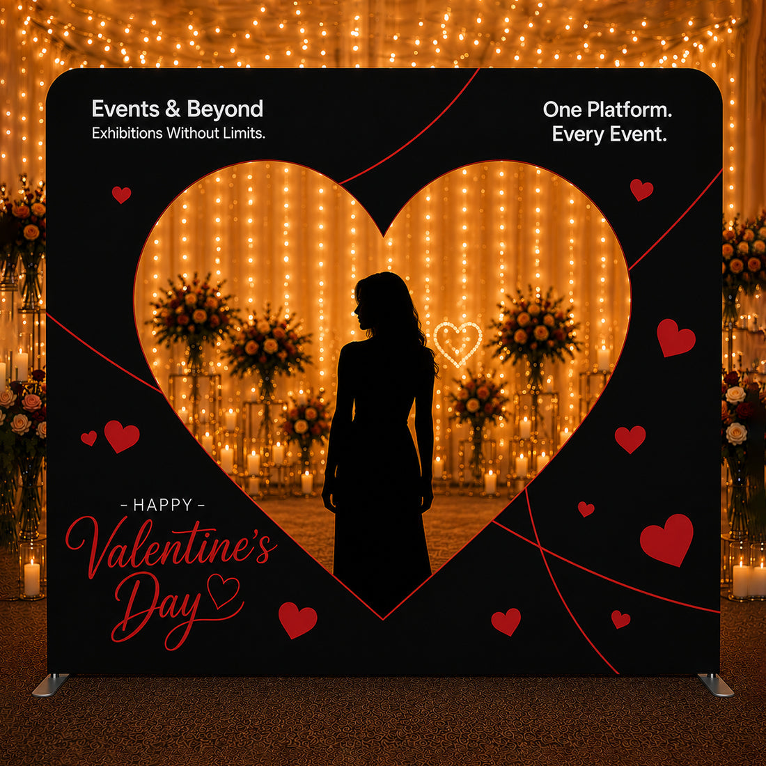 Straight Tension Fabric Media Wall – Heart Cutout