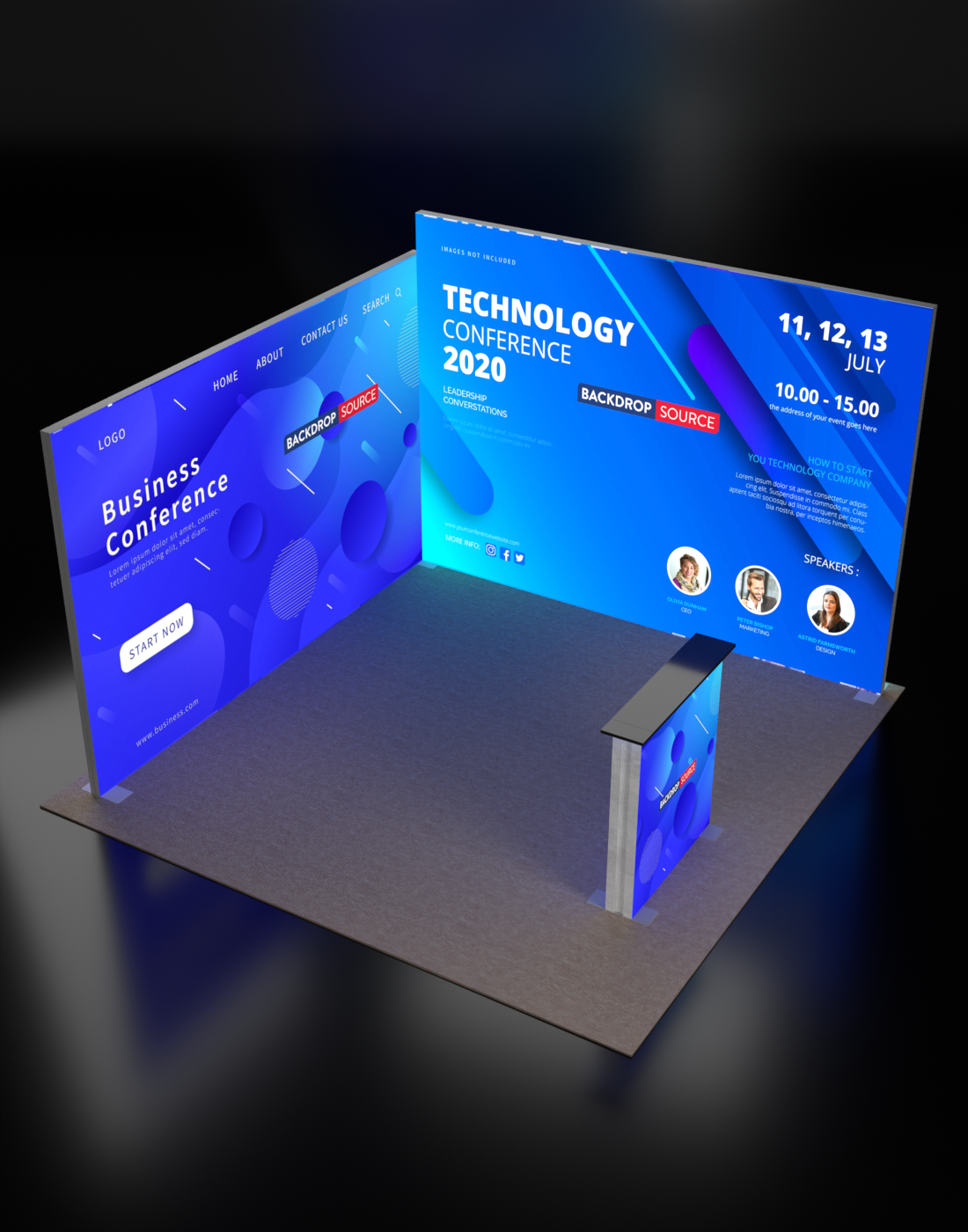 3m Backlit SEG L-Shape Booth Kit with Lightbox Counter