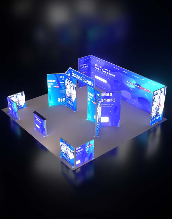 6m Backlit SEG Island Booth with Y-Walls, Header & Counter