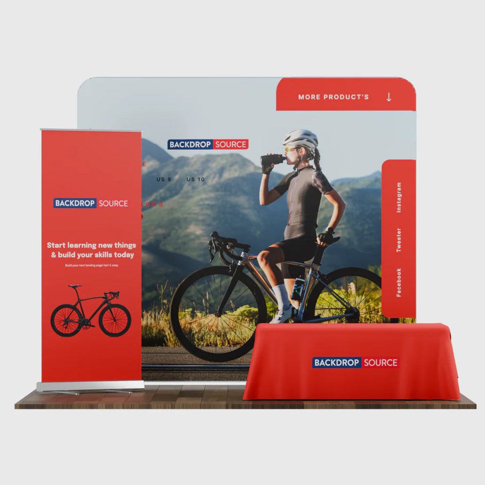 3x3m Starter Booth Kit with Backwall, Banner Stand & Table Cover