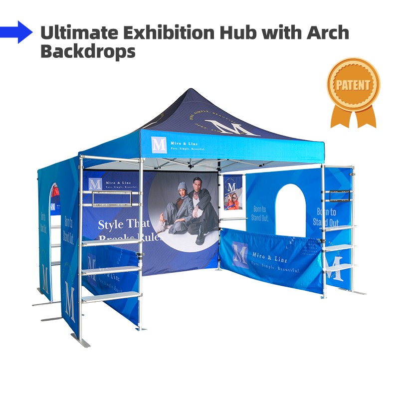 3m x 3m Fabric Canopy Kit A6 with Dual Arch Doorways & Quad Display Shelving