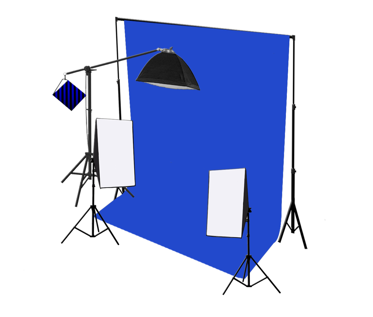 3 Head 750W Continuous Softbox Studio Lighting With Studio Backdrop & Boom Arm Equipment Kit